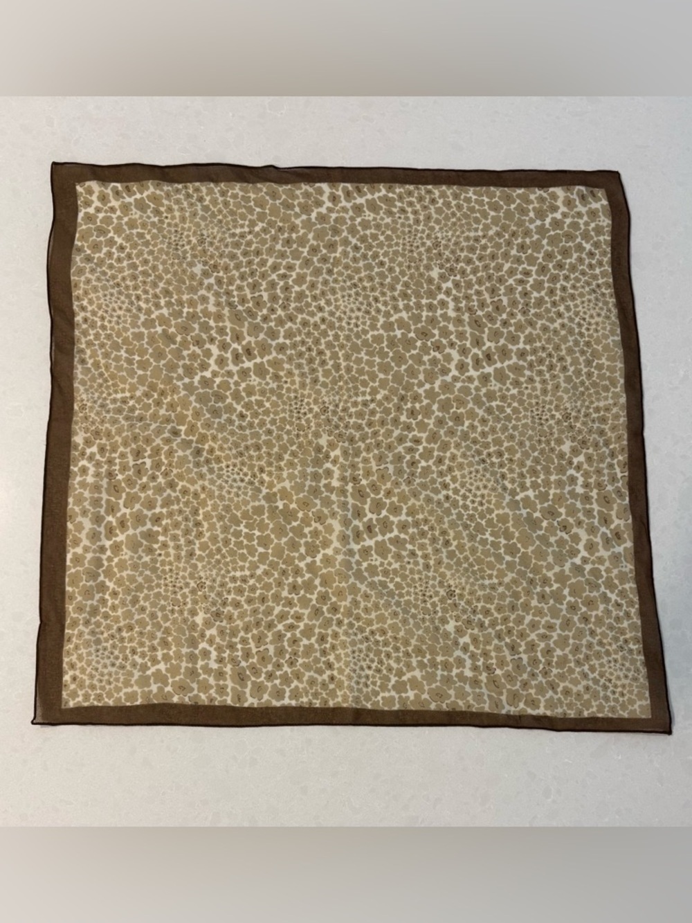 Vintage Italian Floral Gauze Square Scarf - Earthy Neutral Botanical